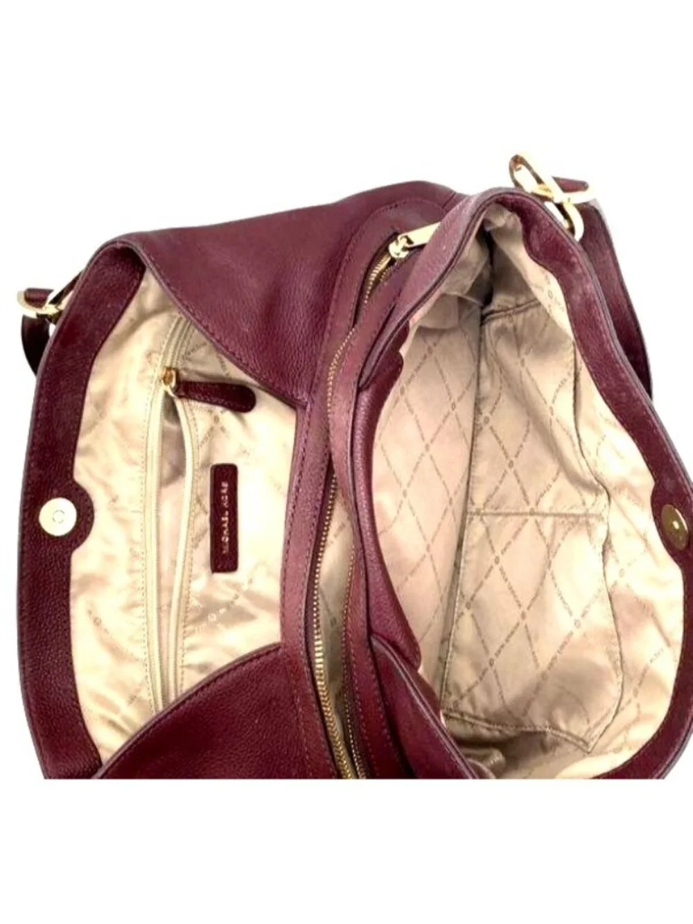 Michael Kors Burgundy Leather Shoulder Bag With Gold Hardware